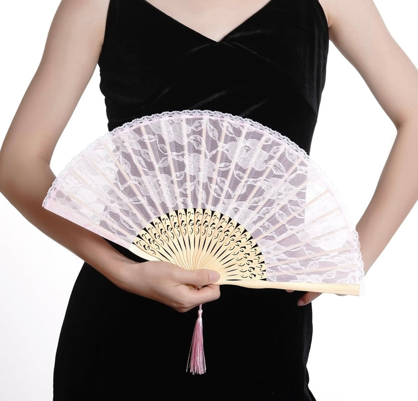 Lace Bamboo Silk Folding Fan – Wedding & Dance Accessory