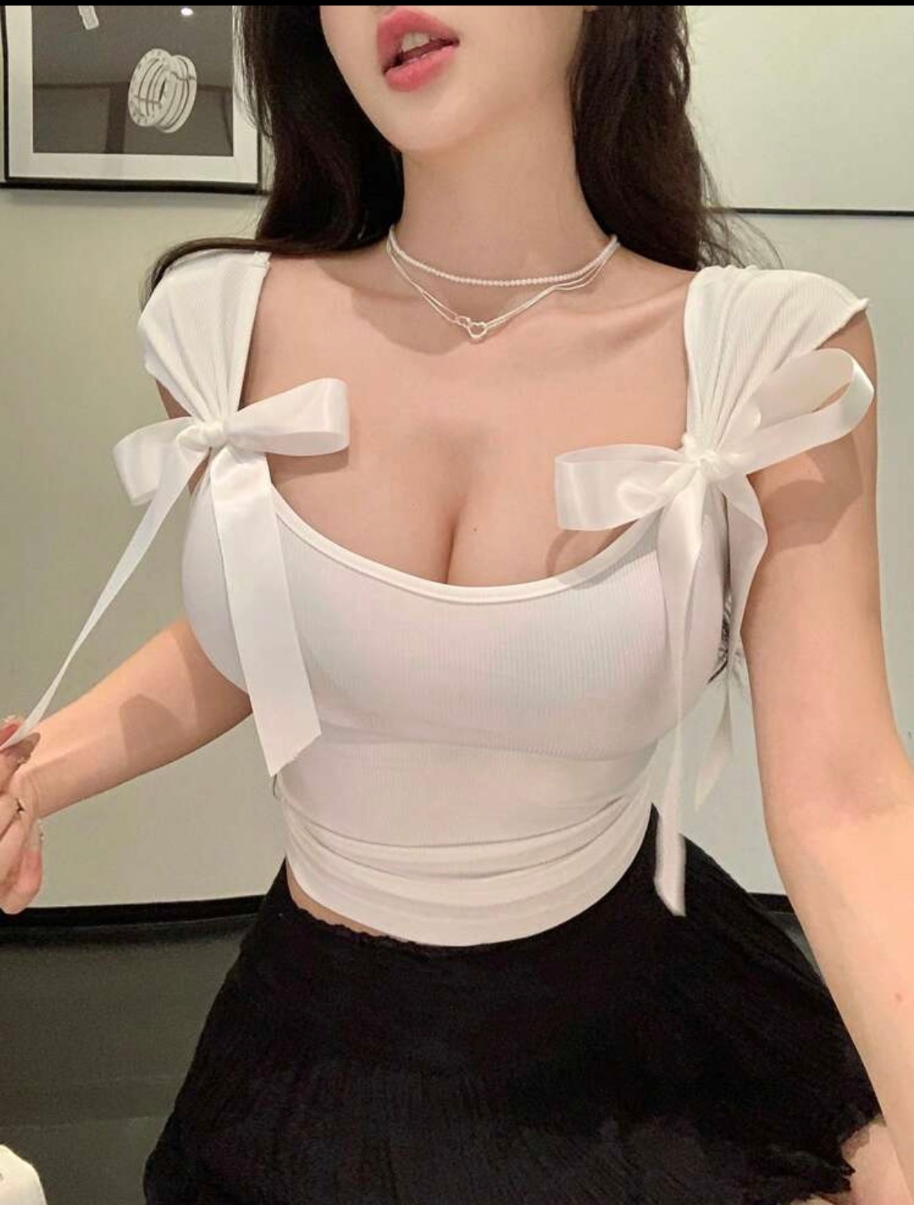Bow-Tie Lace Up Short Sleeve Women's Slim Fit T-Shirt Going Out Tops Summer