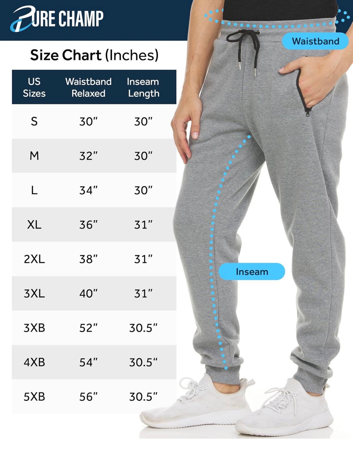 PURE CHAMP Men’s Fleece Jogger-Athletic Sweat pant with Zipper Pockets