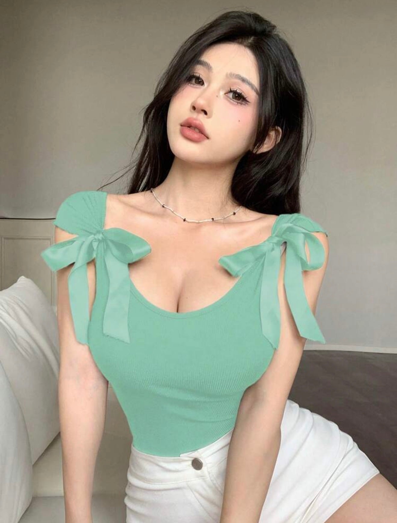 Bow-Tie Lace Up Short Sleeve Women's Slim Fit T-Shirt Going Out Tops Summer