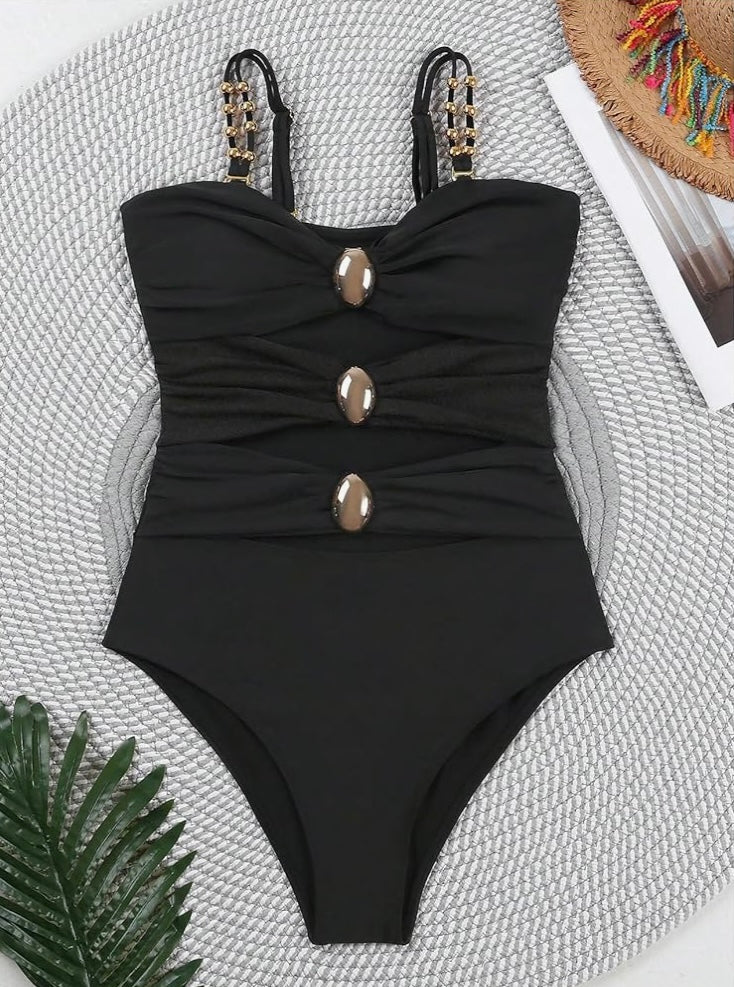 Women's Cut Out Colorblock One Piece Swimsuit Ruched Swimwear Bathing Suit