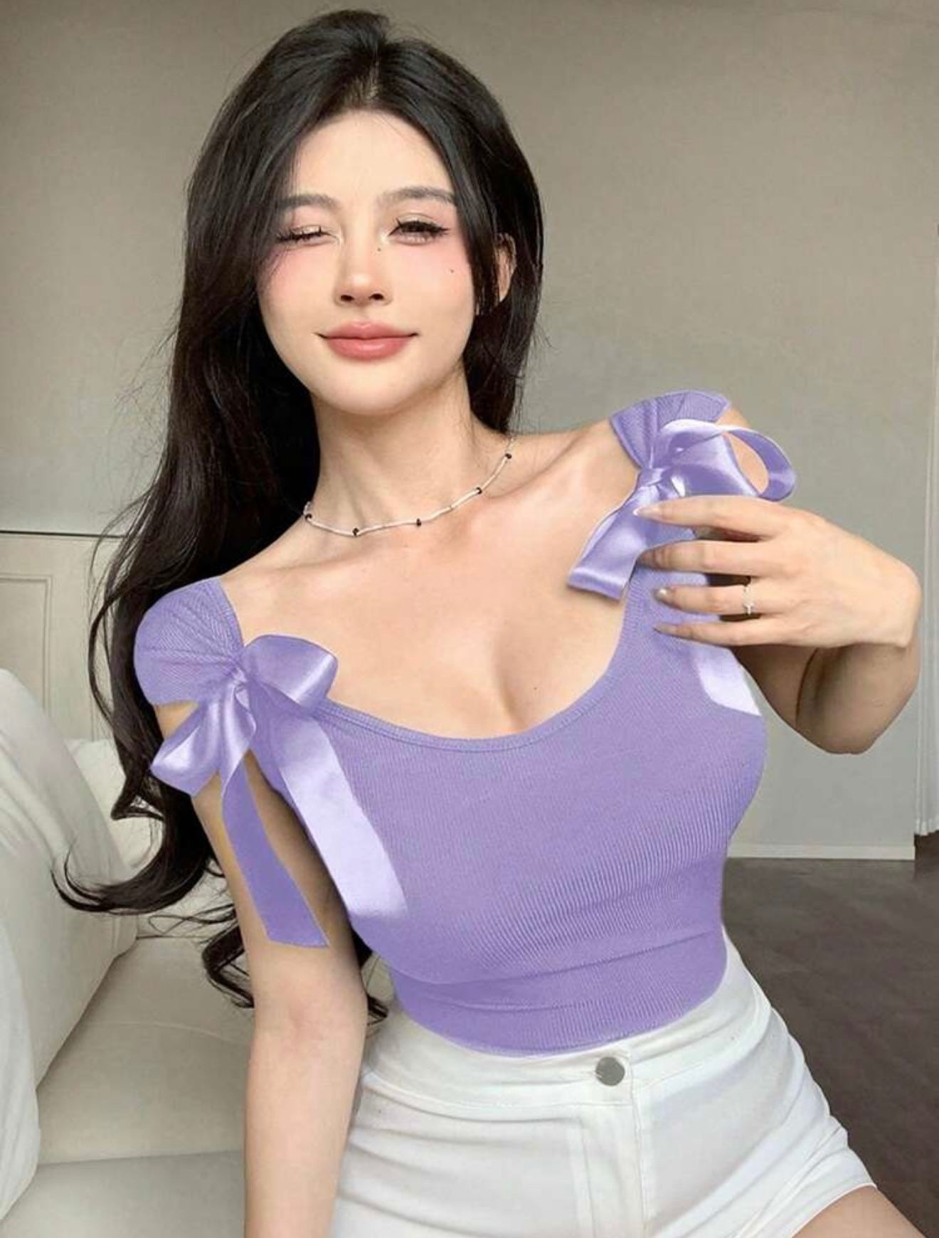 Bow-Tie Lace Up Short Sleeve Women's Slim Fit T-Shirt Going Out Tops Summer
