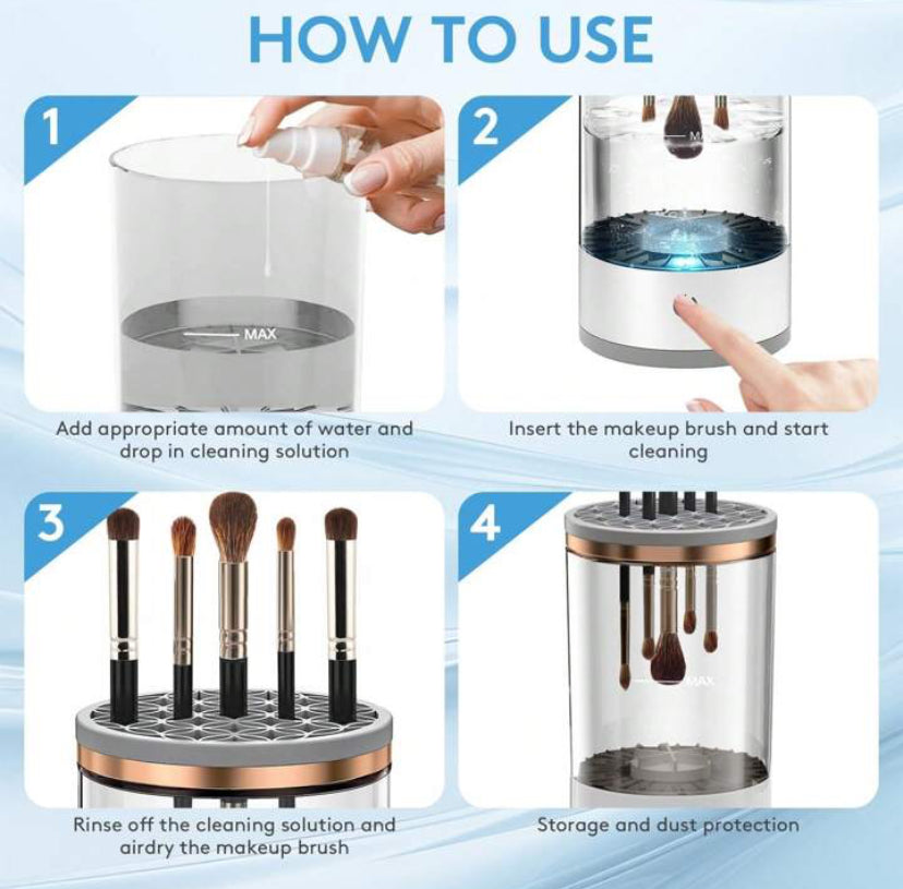 Max 2-in-1 Electric Makeup Brush Cleaner & Dryer, USB Rechargeable, Waterproof, with Storage Stand