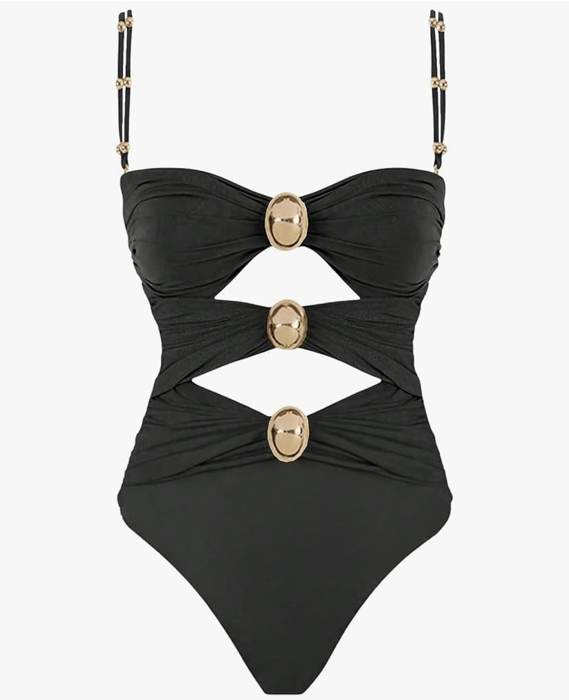 Women's Cut Out Colorblock One Piece Swimsuit Ruched Swimwear Bathing Suit