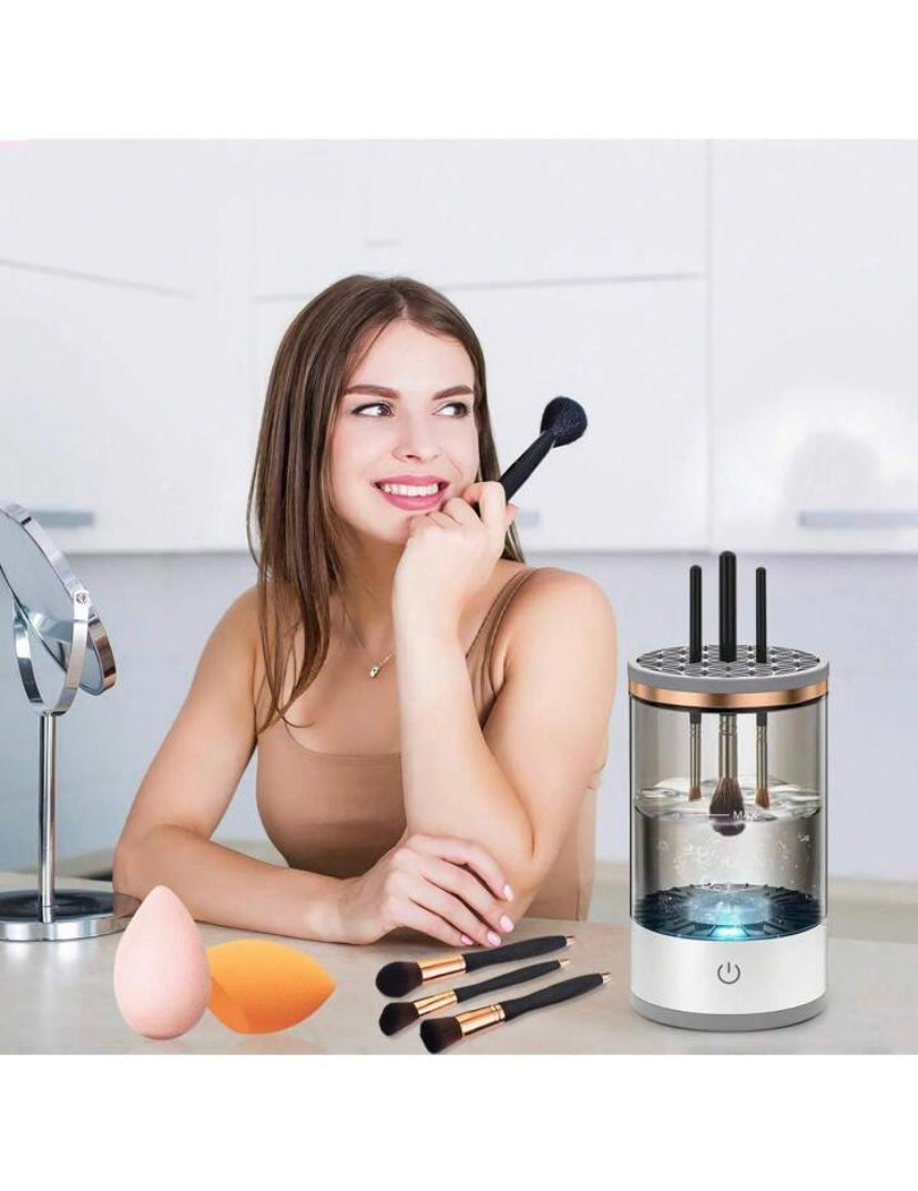 Max 2-in-1 Electric Makeup Brush Cleaner & Dryer, USB Rechargeable, Waterproof, with Storage Stand