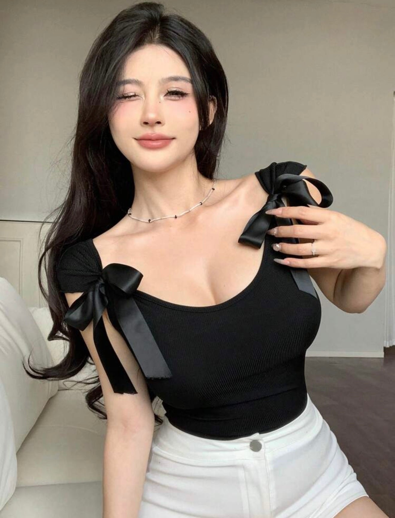 Bow-Tie Lace Up Short Sleeve Women's Slim Fit T-Shirt Going Out Tops Summer