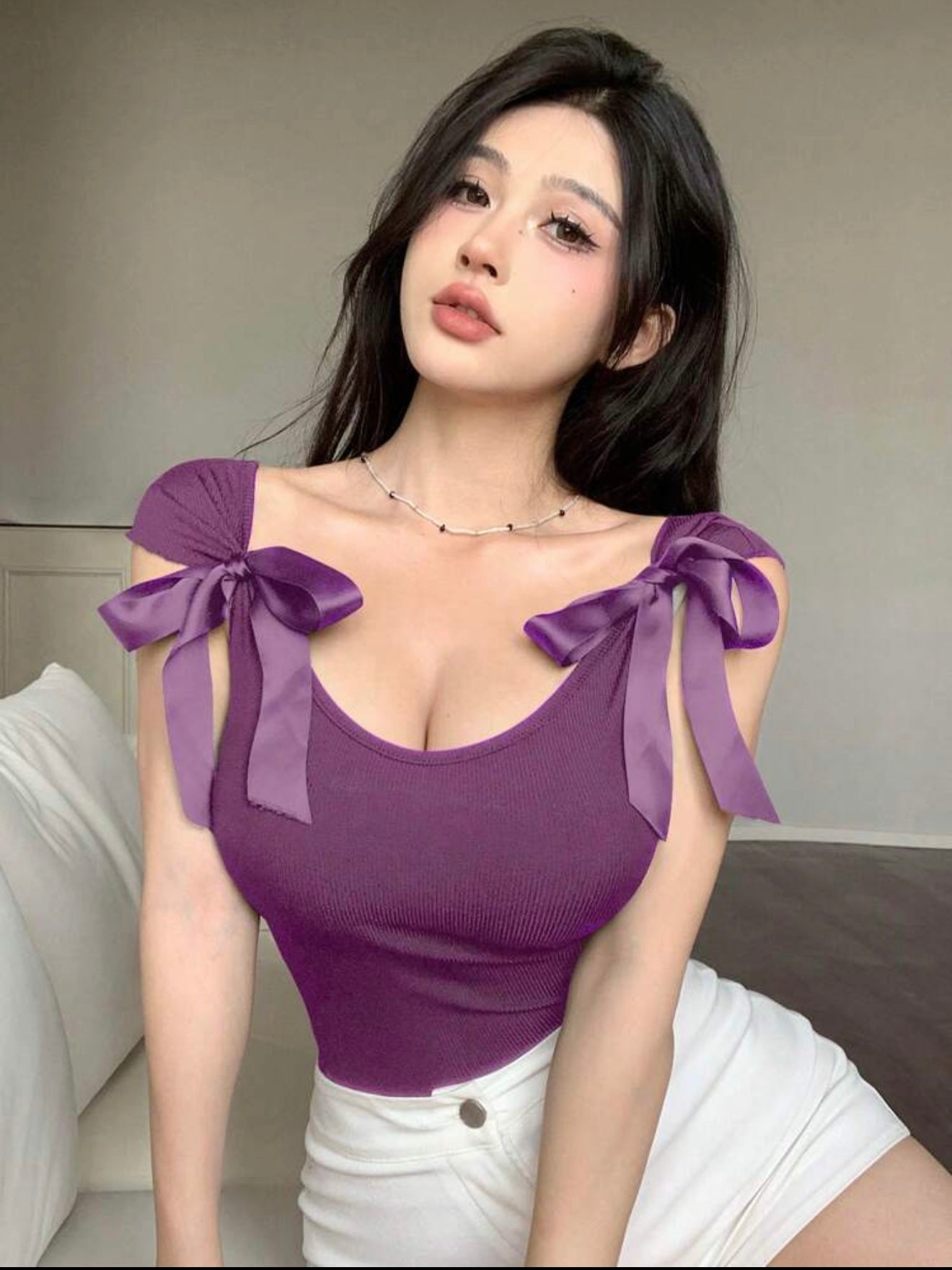 Bow-Tie Lace Up Short Sleeve Women's Slim Fit T-Shirt Going Out Tops Summer
