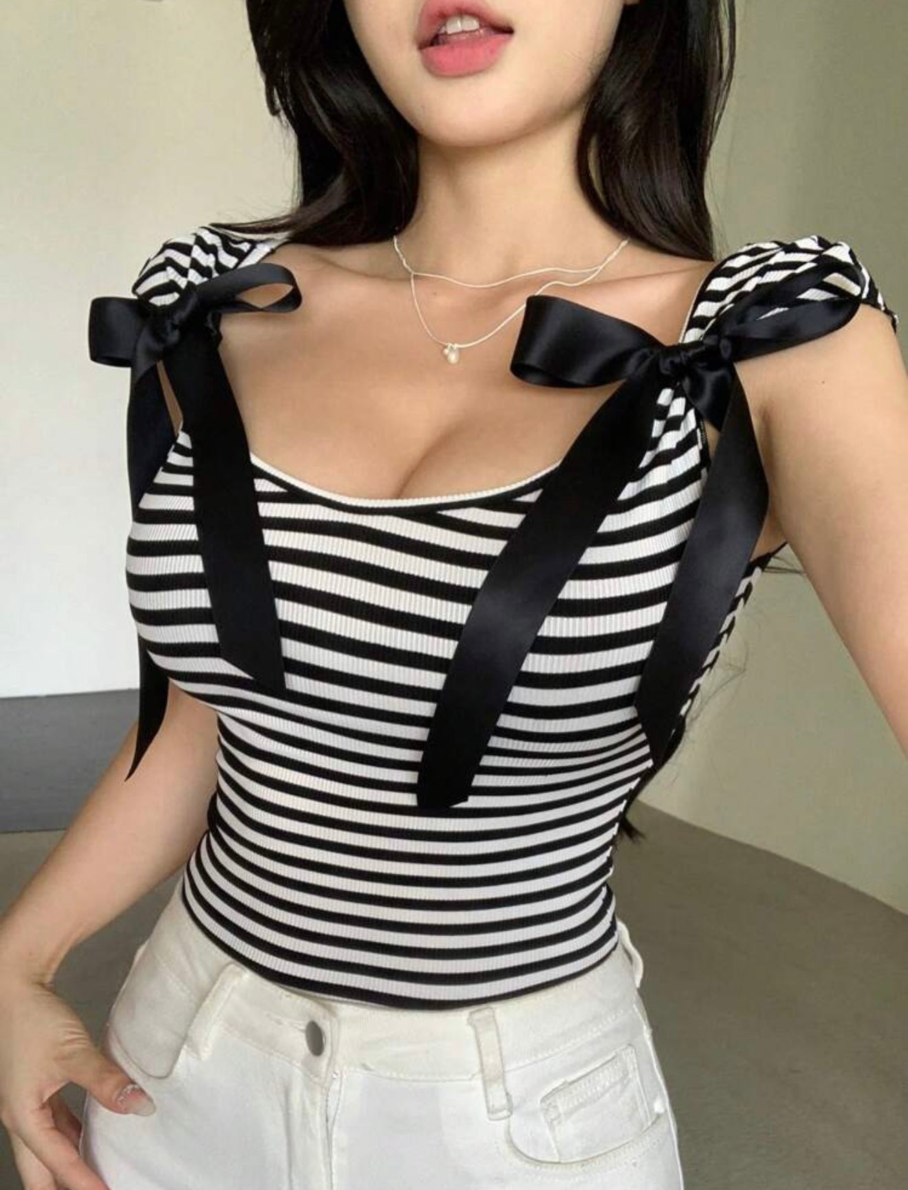 Bow-Tie Lace Up Short Sleeve Women's Slim Fit T-Shirt Going Out Tops Summer