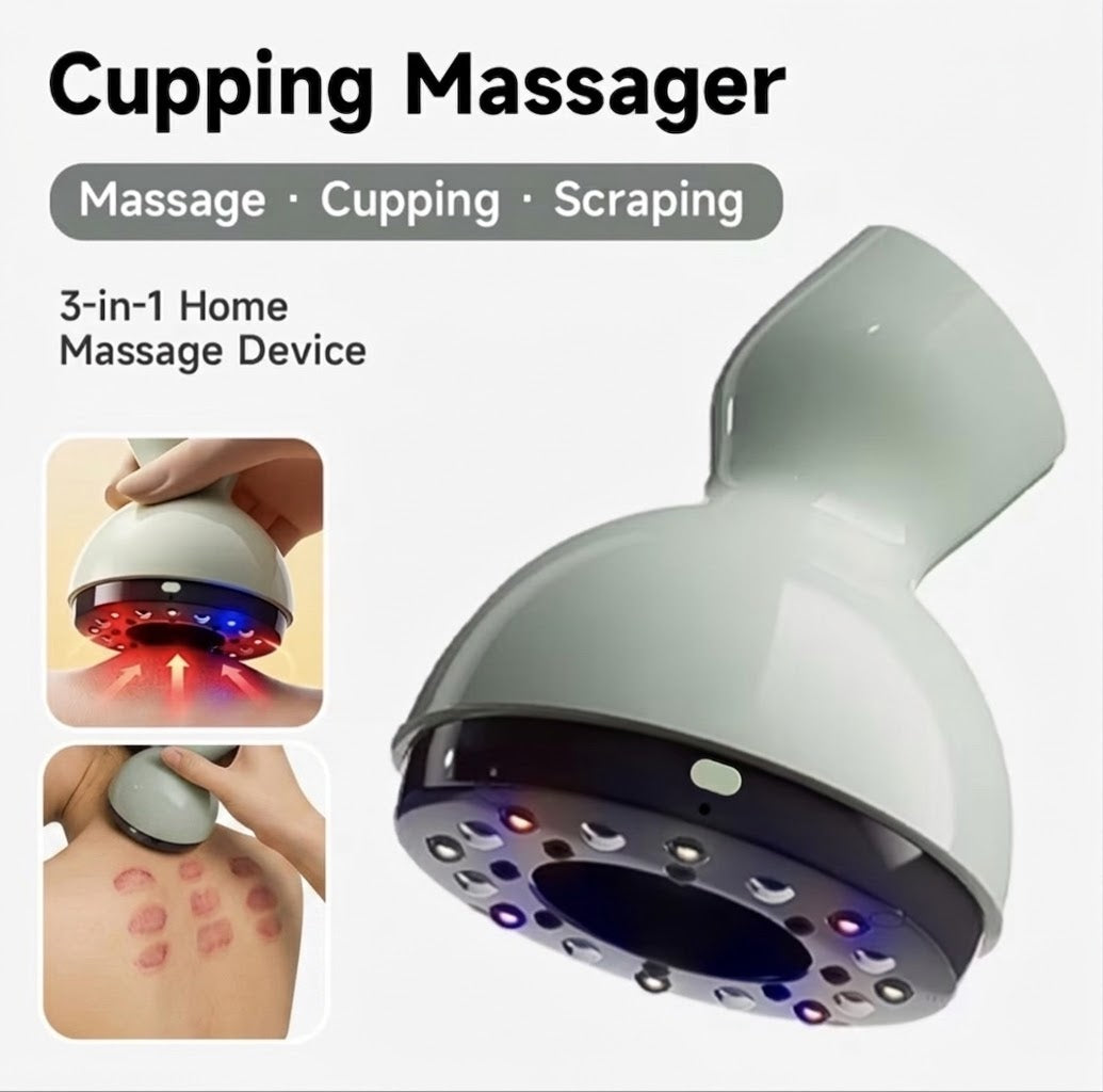3-in-1 Electric Cupping & Gua Sha Massager – 9-Level Heat & Suction, USB Rechargeable