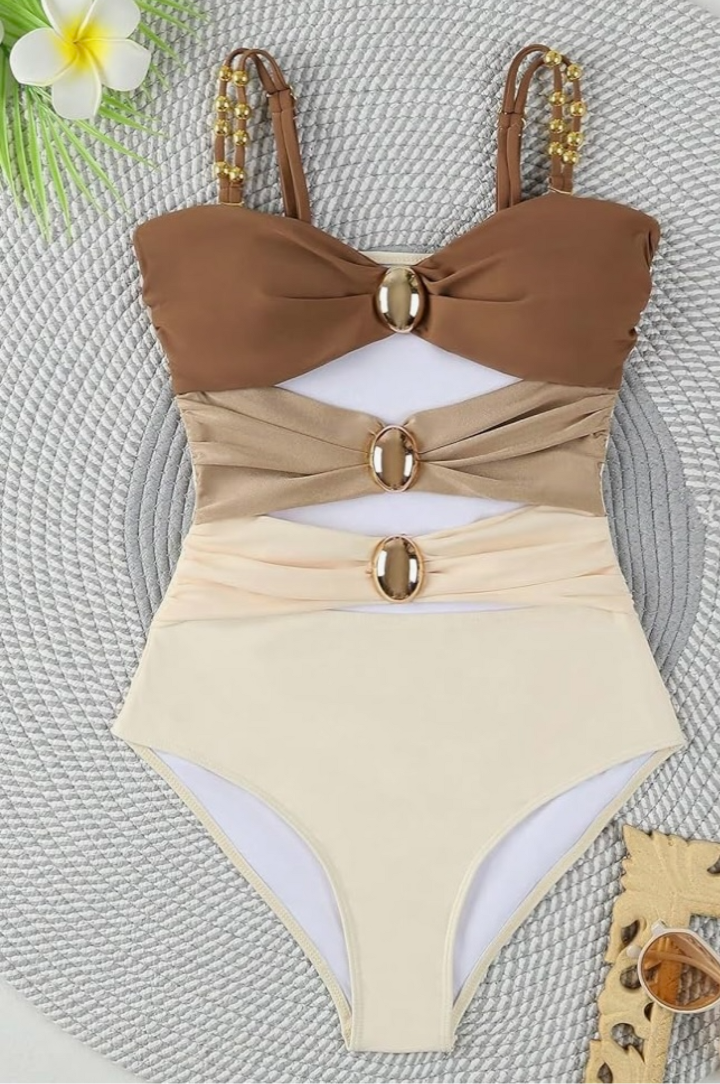 Women's Cut Out Colorblock One Piece Swimsuit Ruched Swimwear Bathing Suit