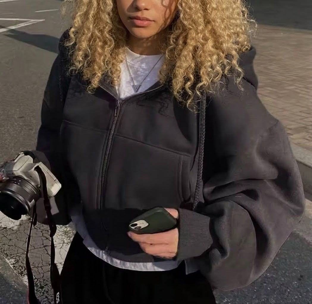 Women's Fleece-Lined Cropped Zip-Up Hoodie