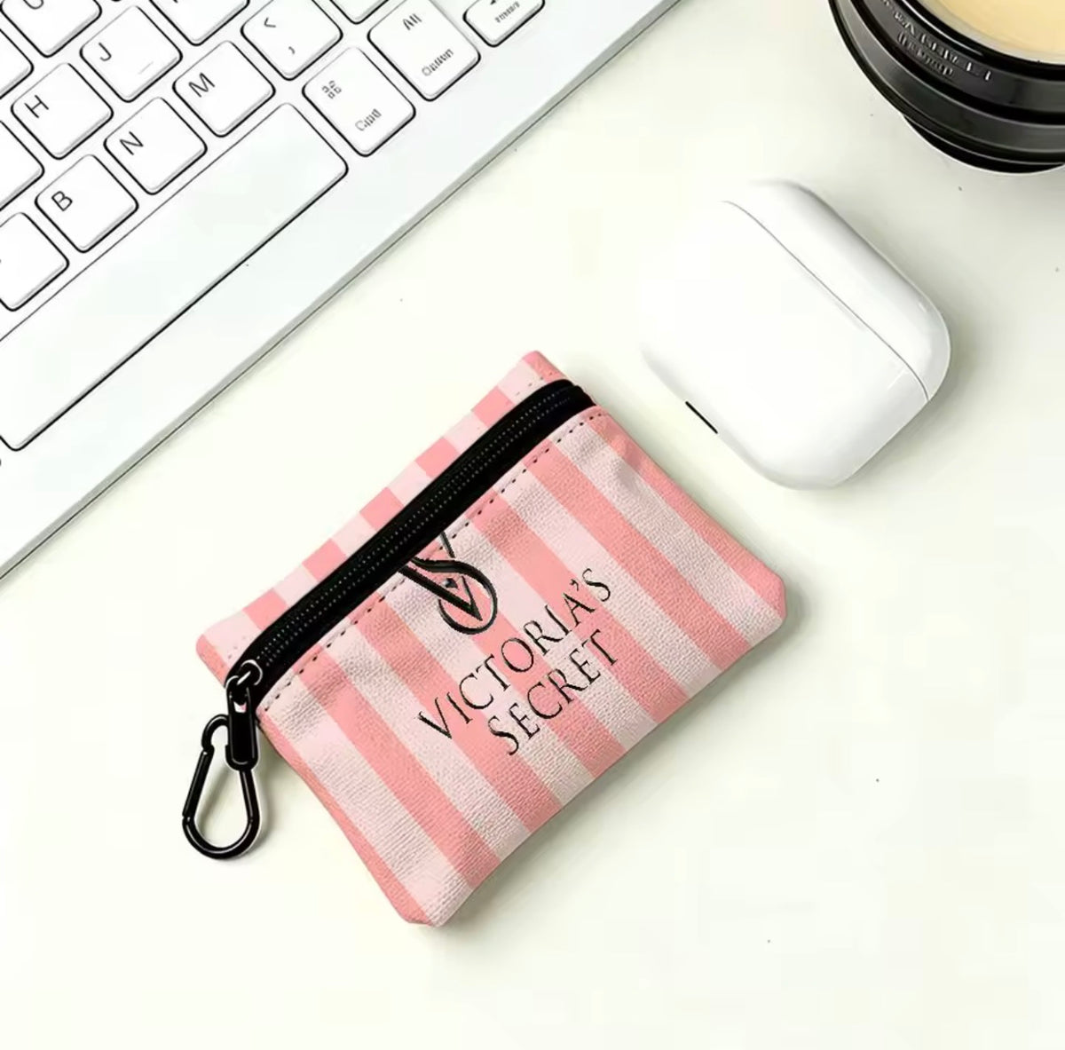 Pink Mini Oxford Pouch with Carabiner Clip