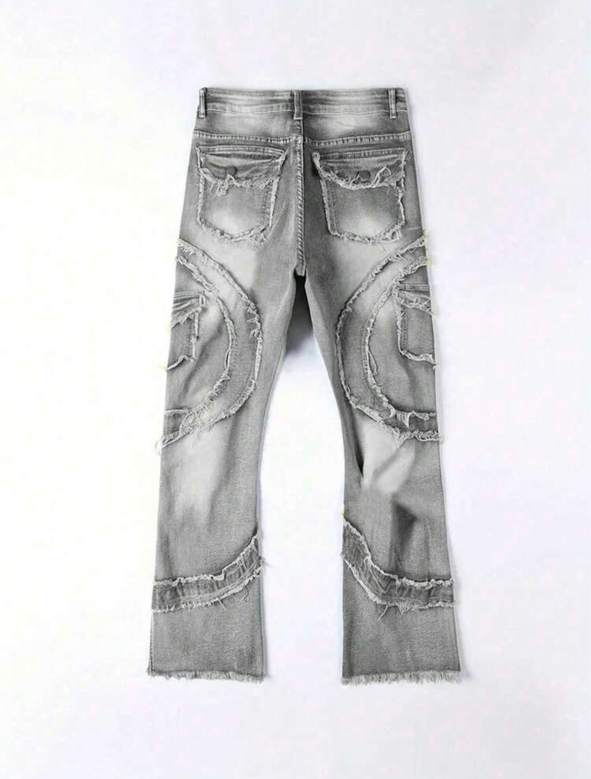 Men's Pocket Frayed Edge Casual Stretch Skinny Flare Jeans