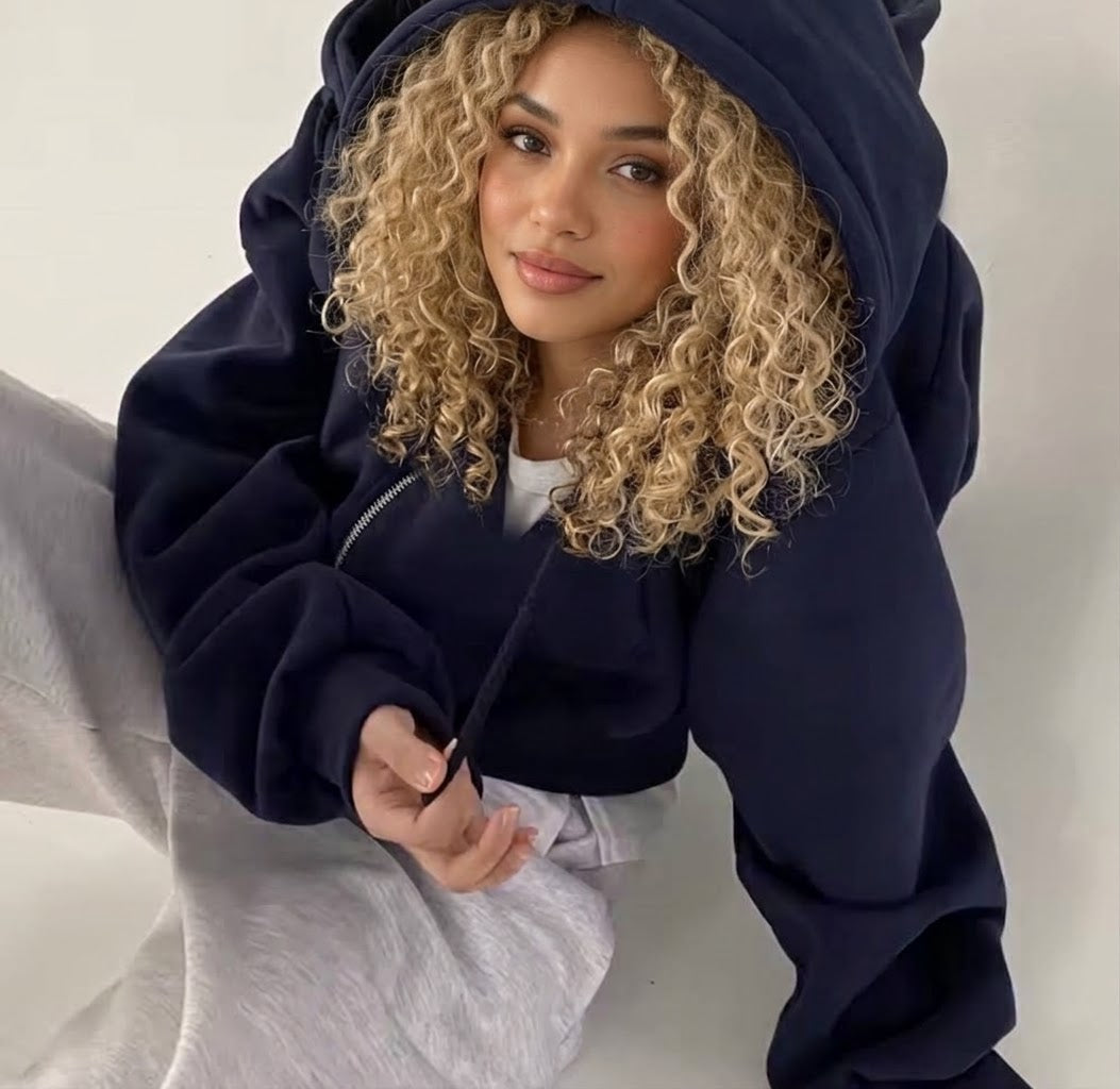 Women's Fleece-Lined Cropped Zip-Up Hoodie