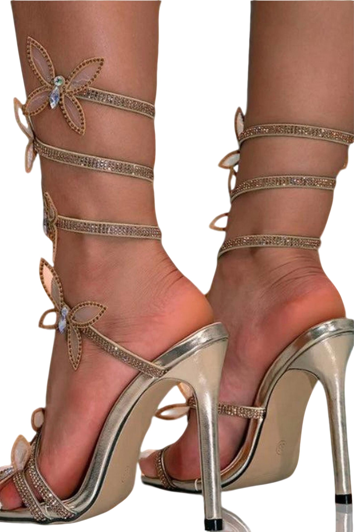 Crystal Butterfly Ankle Strap Gold Sandals