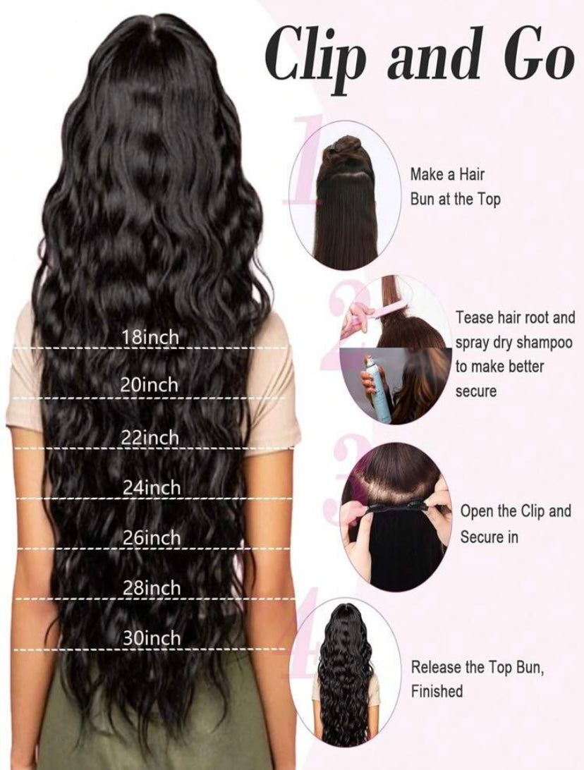 Long Wavy Clip-In Hair Extensions, 7pcs/Set