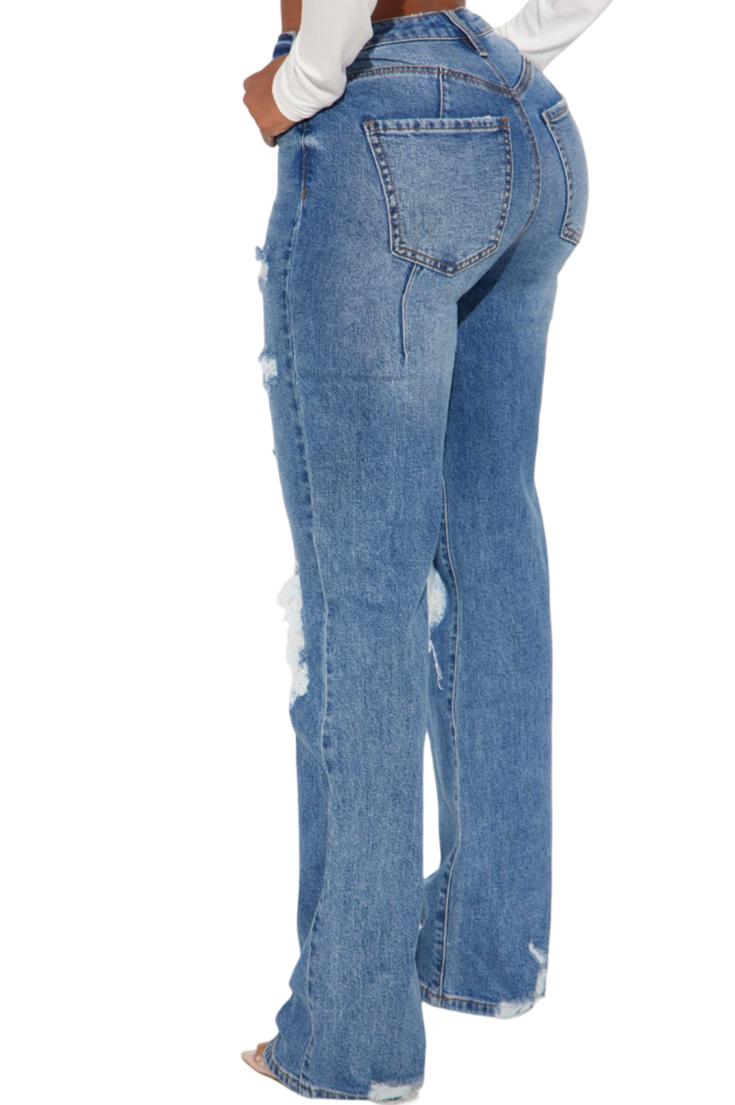 Stretch Ripped Straight Leg Jeans