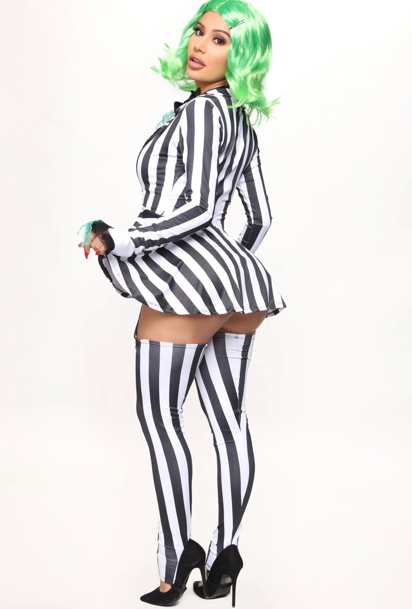 Black-and-White pinstriped undead costume