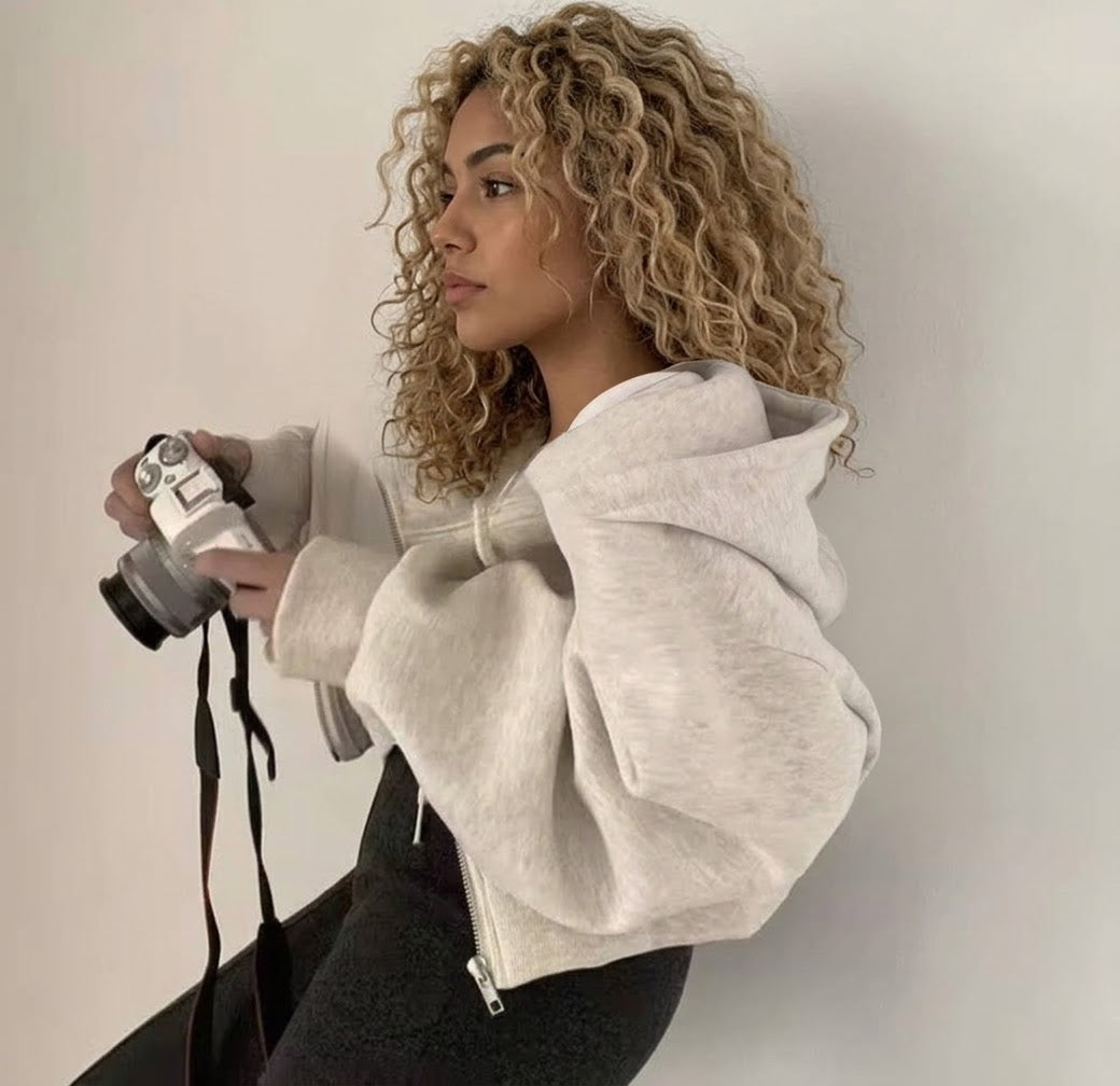 Women's Fleece-Lined Cropped Zip-Up Hoodie