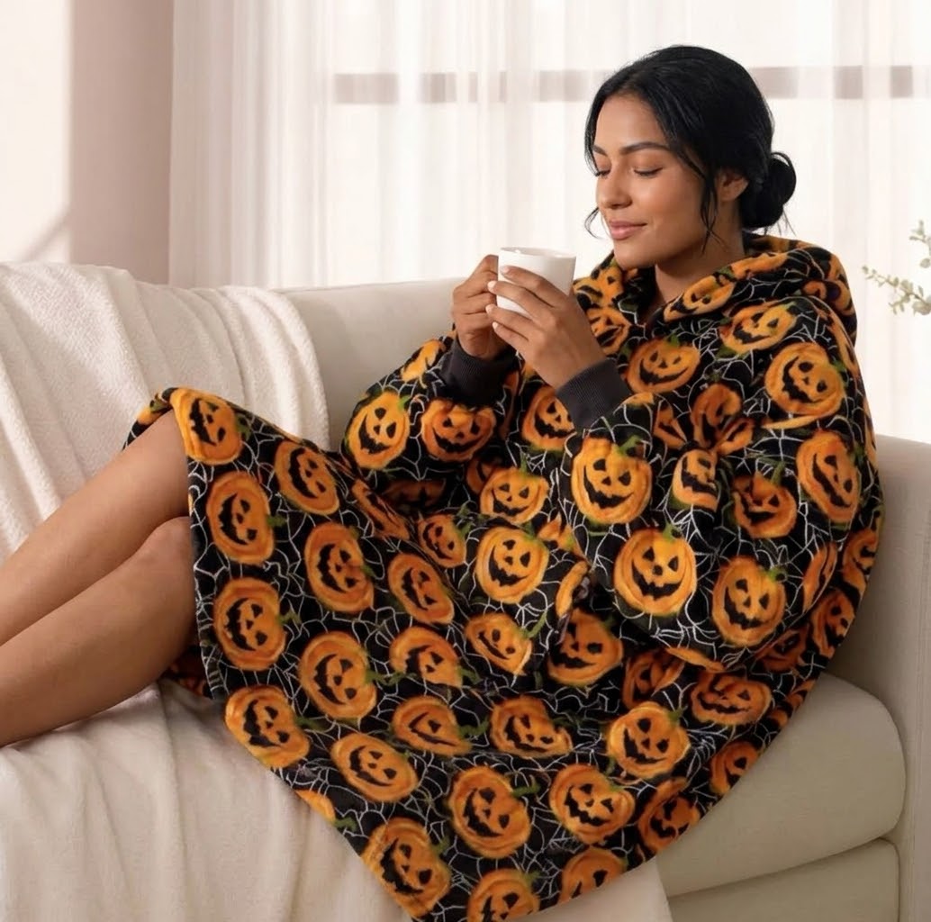 Ultra-Soft Oversized Reversible Wearable Blanket Hoodie with Front Pocket – Includes Cozy Winter Socks