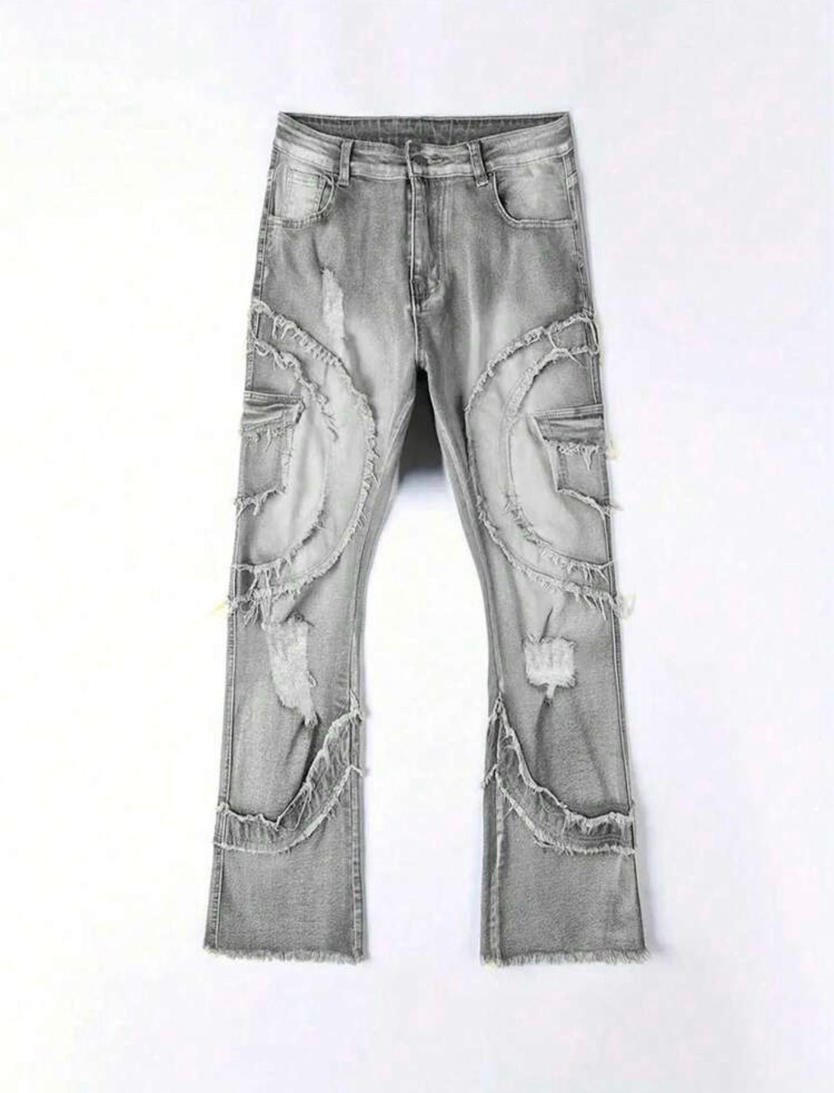 Men's Pocket Frayed Edge Casual Stretch Skinny Flare Jeans
