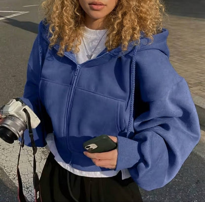 Women's Fleece-Lined Cropped Zip-Up Hoodie