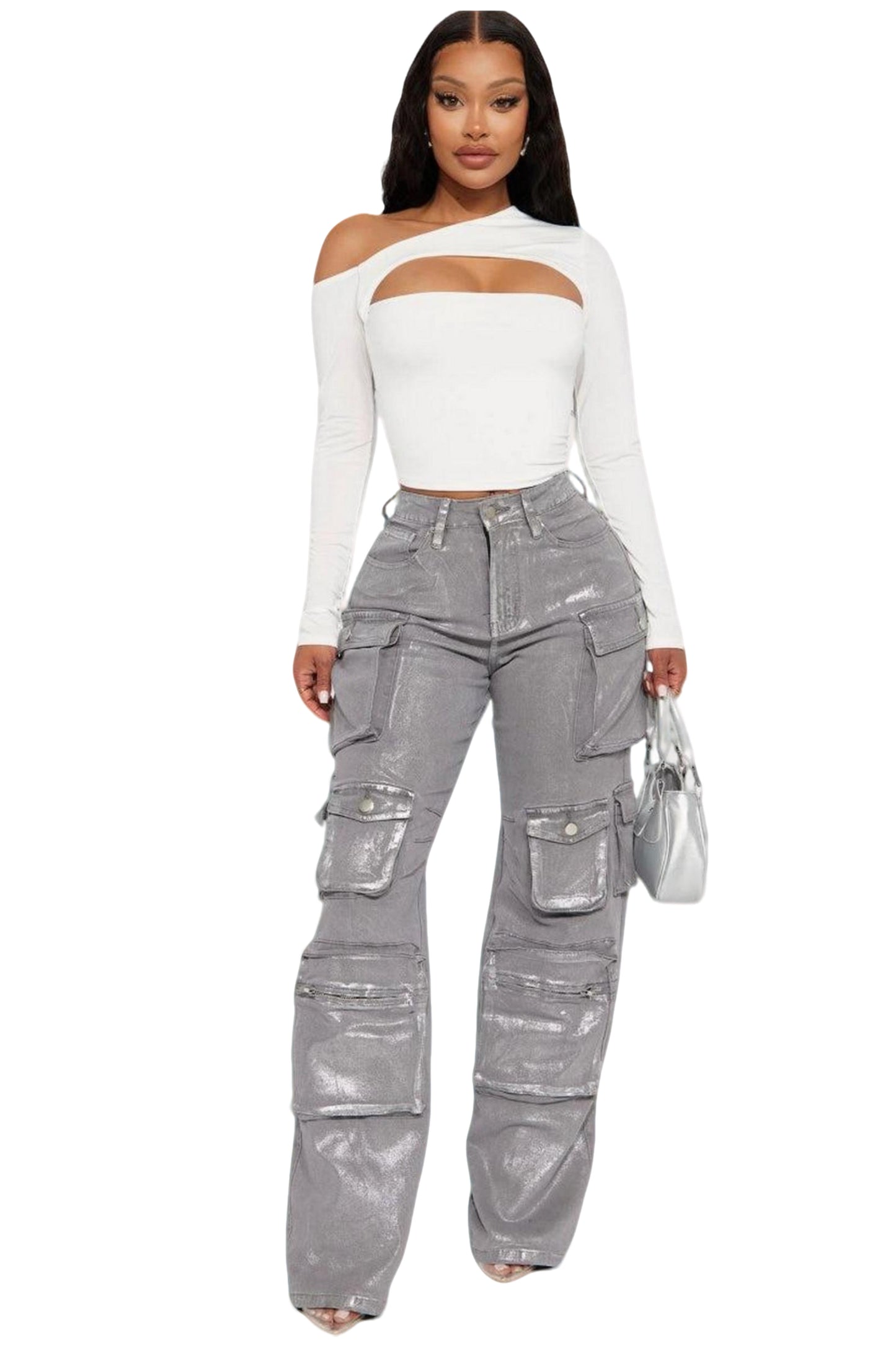 Foil Baggy Cargo Jeans