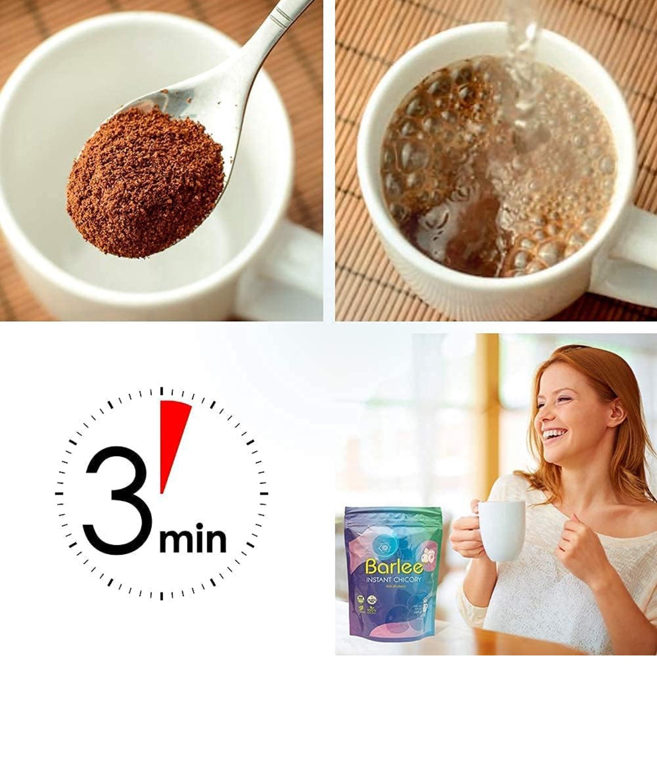 BARLEE Coffee Alternative Beverage Blend - Chicory Root Powder - Instant Chicory Coffee Substitute - No Sugar Caffeine Free (Blueberry, 7.05 OZ)