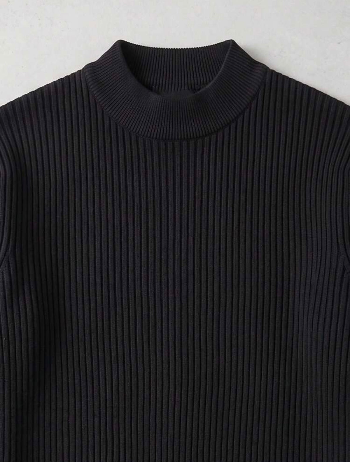 Men's Ribbed Half-High Neck Casual Knit Sweater Long Sleeve