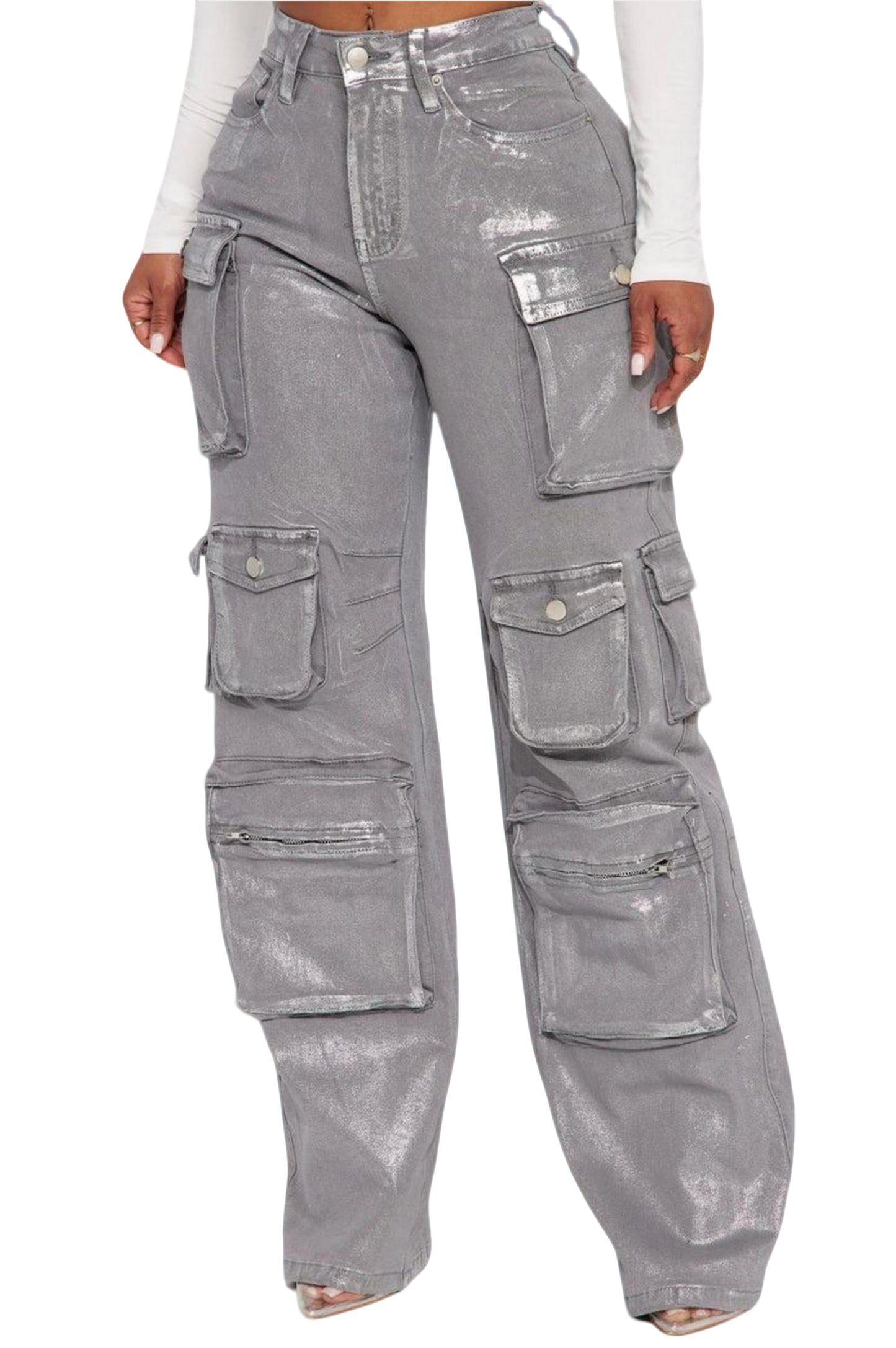 Foil Baggy Cargo Jeans