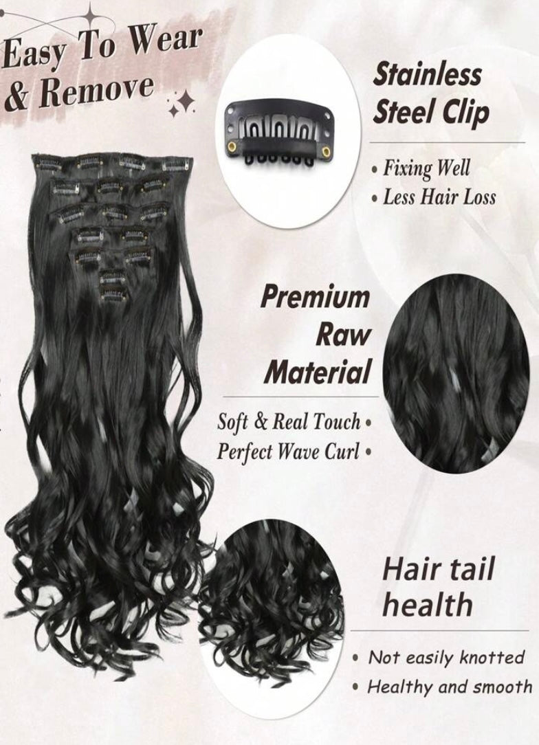 Long Wavy Clip-In Hair Extensions, 7pcs/Set