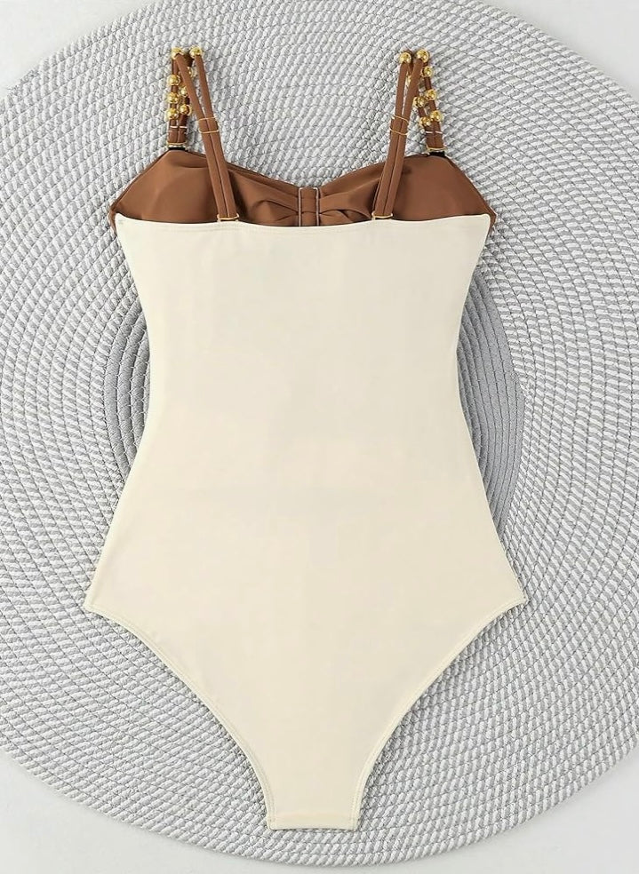 Women's Cut Out Colorblock One Piece Swimsuit Ruched Swimwear Bathing Suit