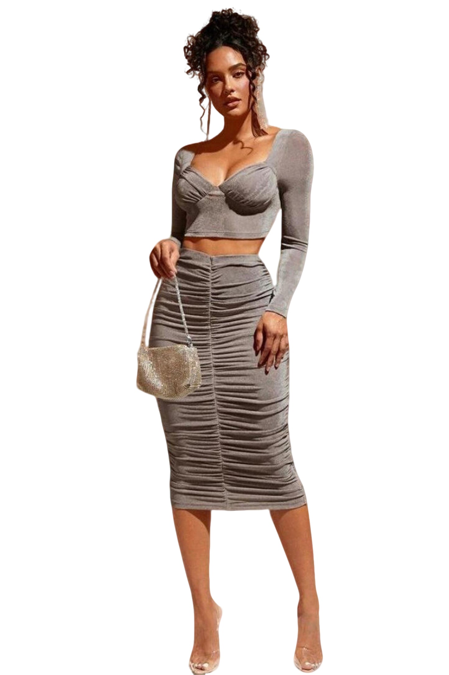 Ruched Crop Top & Skirt