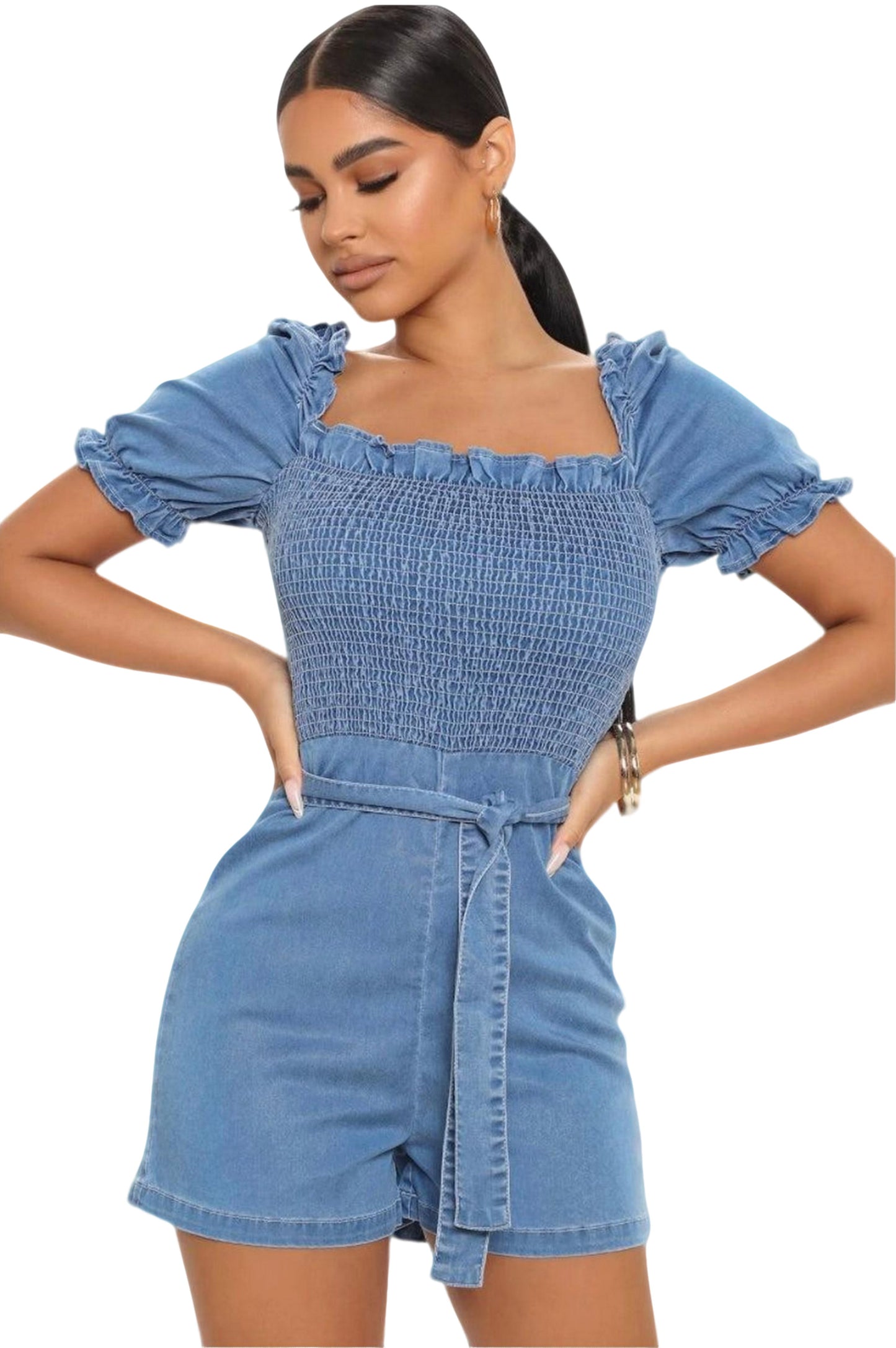 Denim Romper - Medium Wash