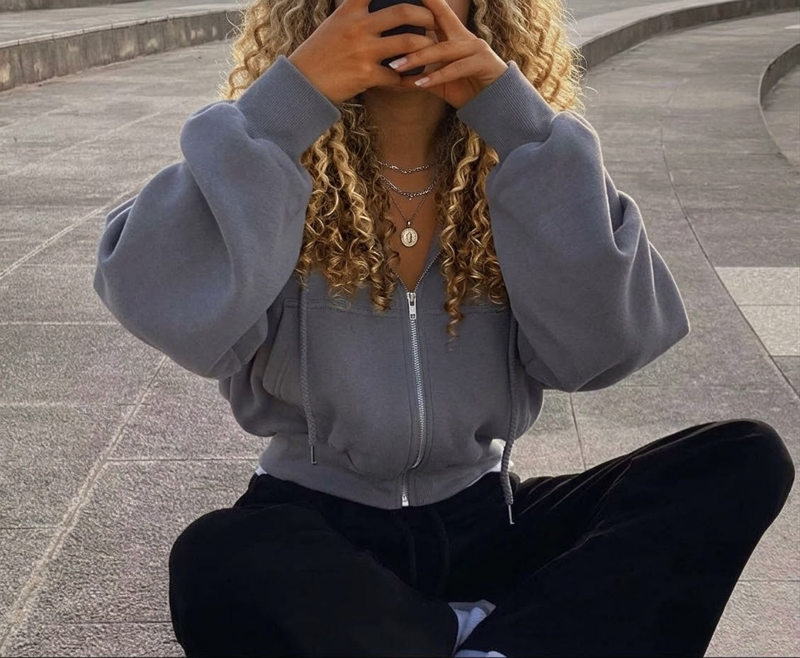 Women's Fleece-Lined Cropped Zip-Up Hoodie