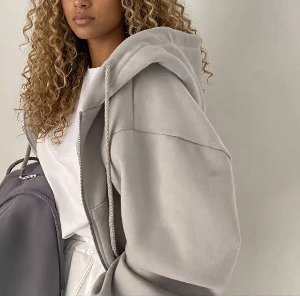 Women's Fleece-Lined Cropped Zip-Up Hoodie