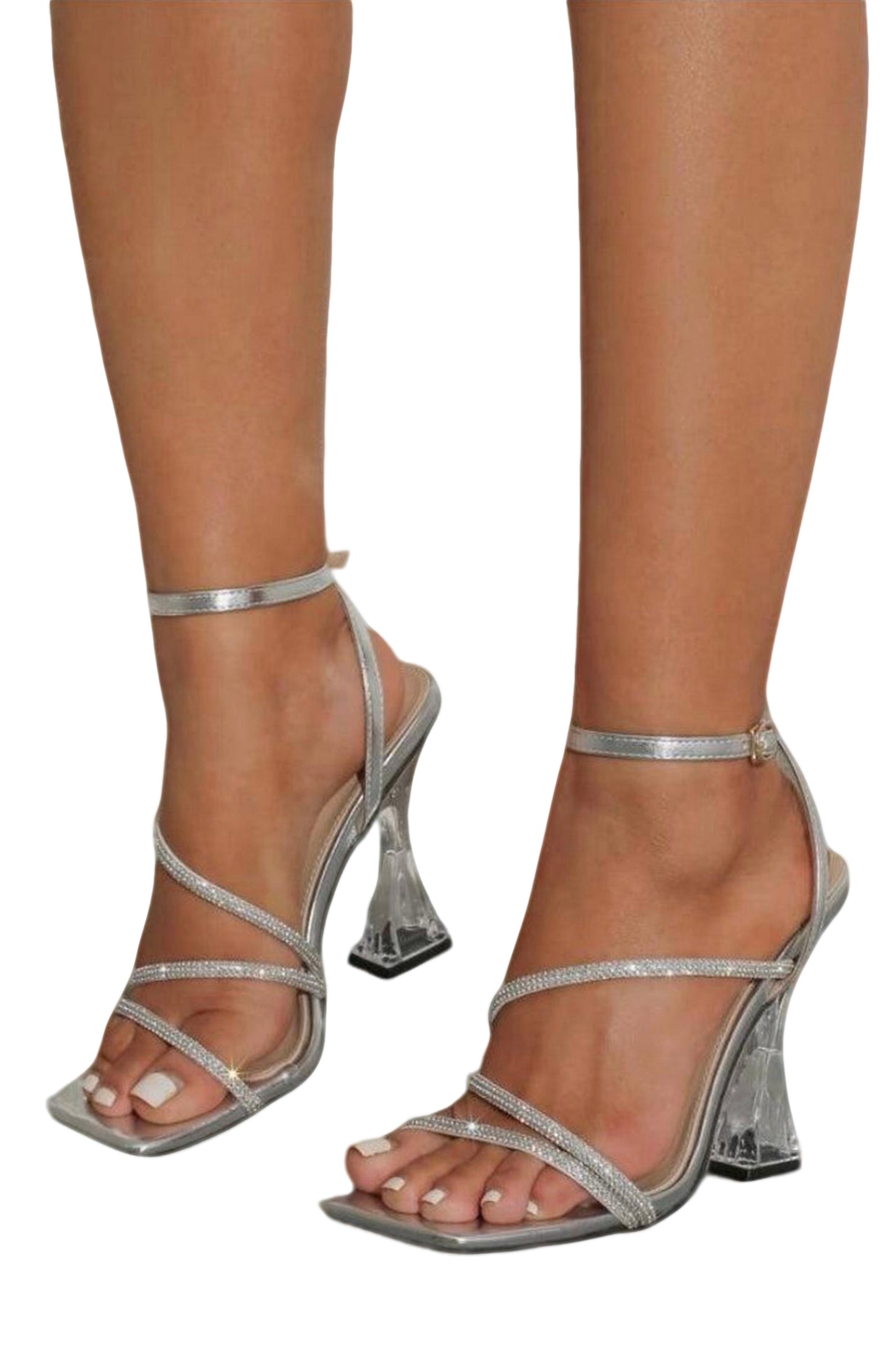 Women Clear Heeled Ankle Strap Sandals