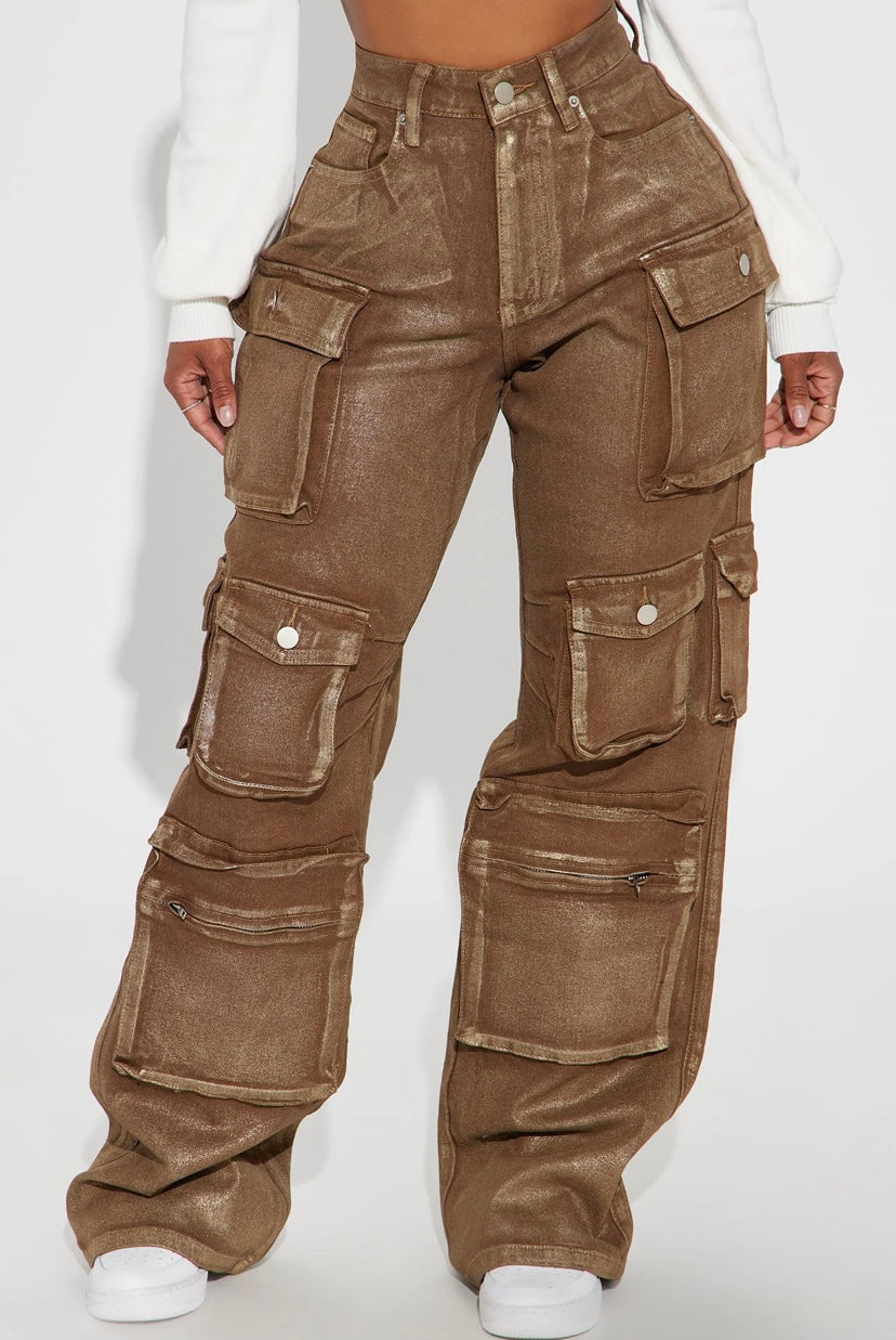 Foil Baggy Cargo Jeans