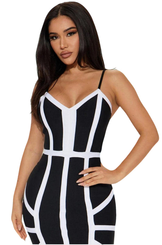 Bandage Midi Dress - Black/White