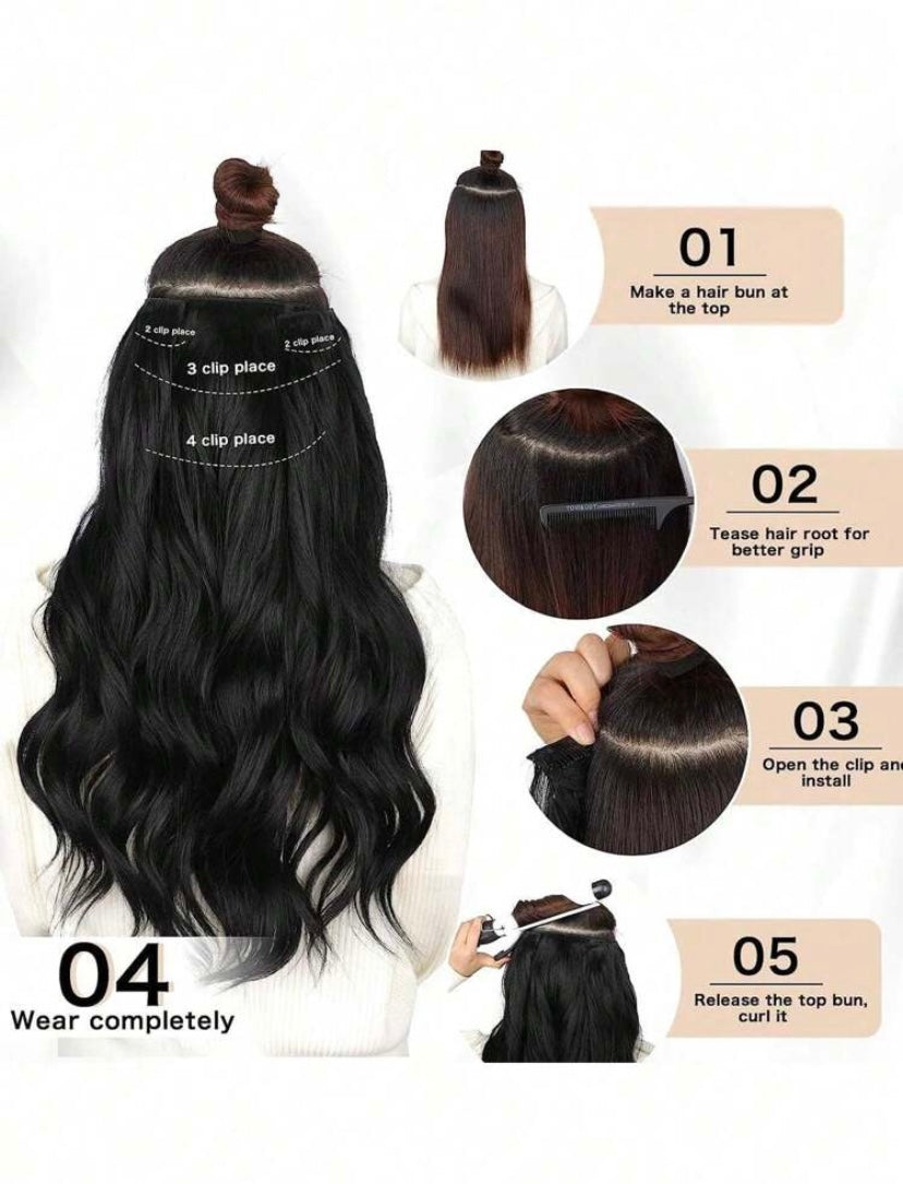 Long Wavy Clip-In Hair Extensions, 7pcs/Set