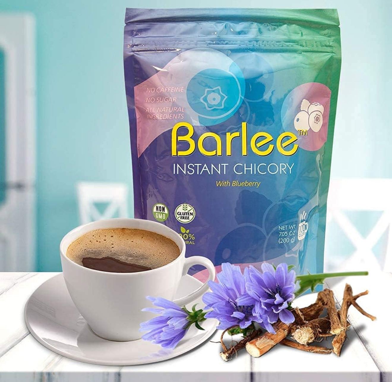 BARLEE Coffee Alternative Beverage Blend - Chicory Root Powder - Instant Chicory Coffee Substitute - No Sugar Caffeine Free (Blueberry, 7.05 OZ)