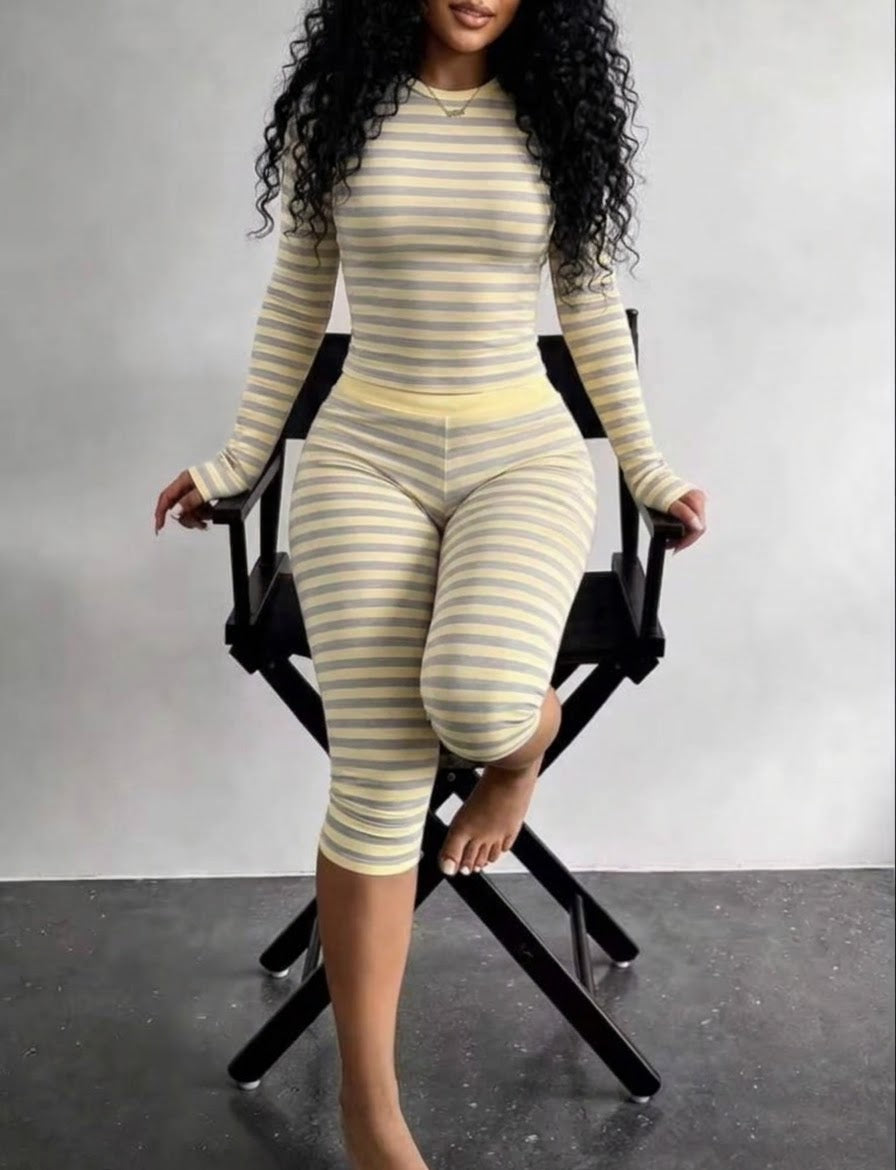 Daily Wear Women's Striped Long Sleeve Top & Leggings Matching Set
