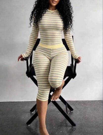 Daily Wear Women's Striped Long Sleeve Top & Leggings Matching Set
