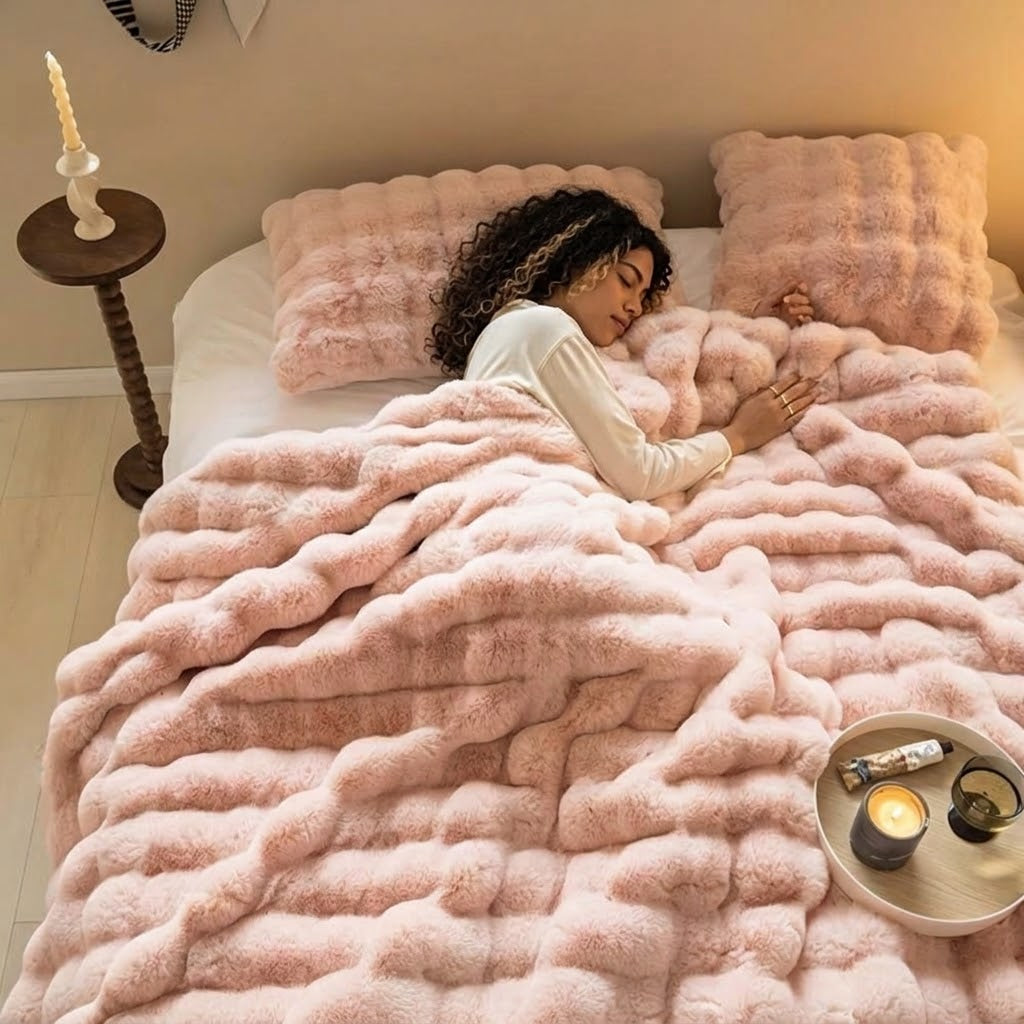 Traditional-Style Plush Double-Layer Leisure Blanket – All-Season Cozy Solid Fleece Comforter (100% Polyester)