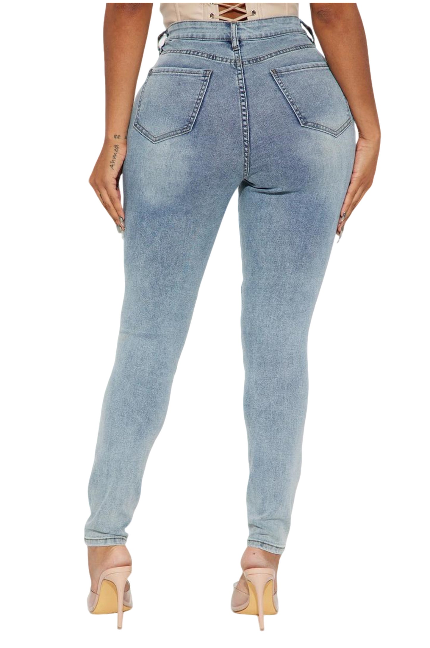 Stretch Moto Skinny Jeans - Light Wash