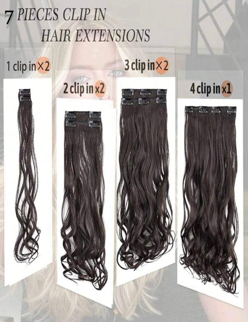 Long Wavy Clip-In Hair Extensions, 7pcs/Set