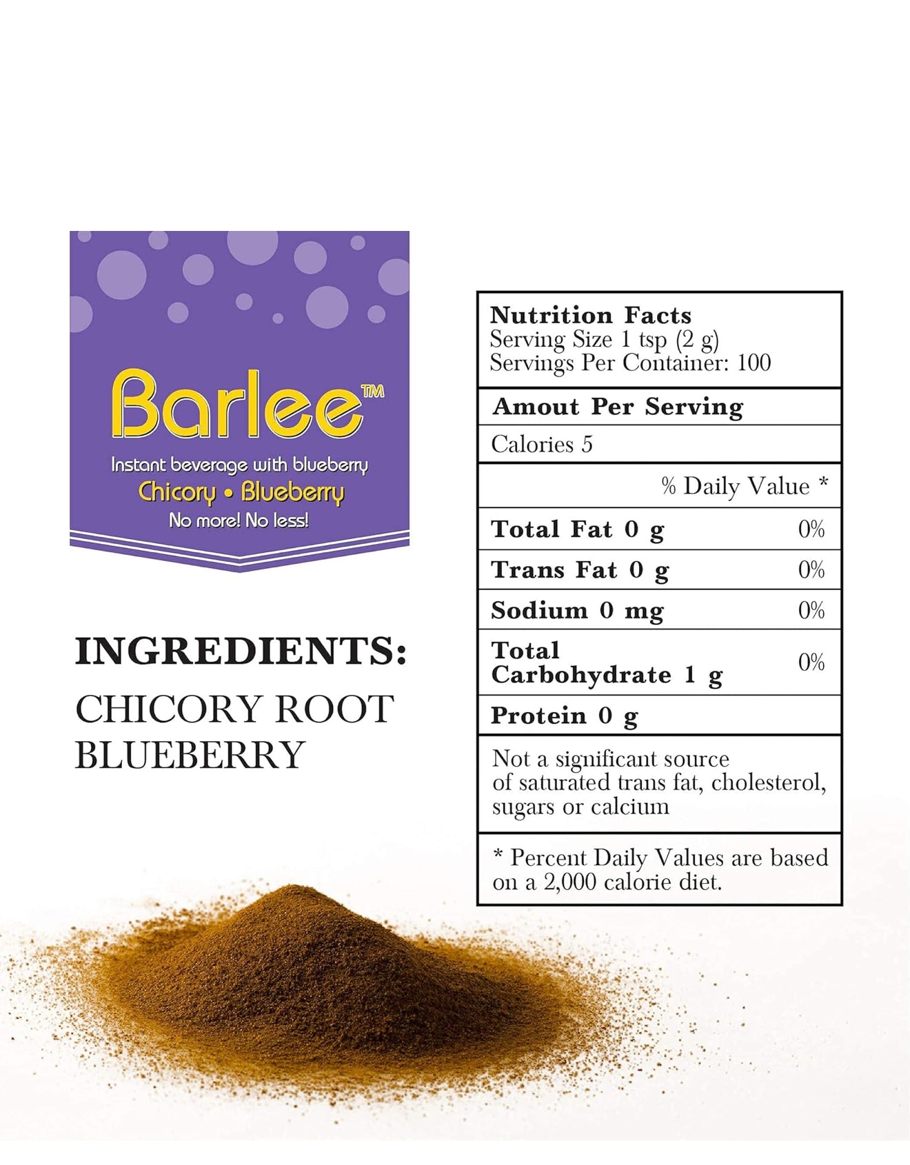 BARLEE Coffee Alternative Beverage Blend - Chicory Root Powder - Instant Chicory Coffee Substitute - No Sugar Caffeine Free (Blueberry, 7.05 OZ)