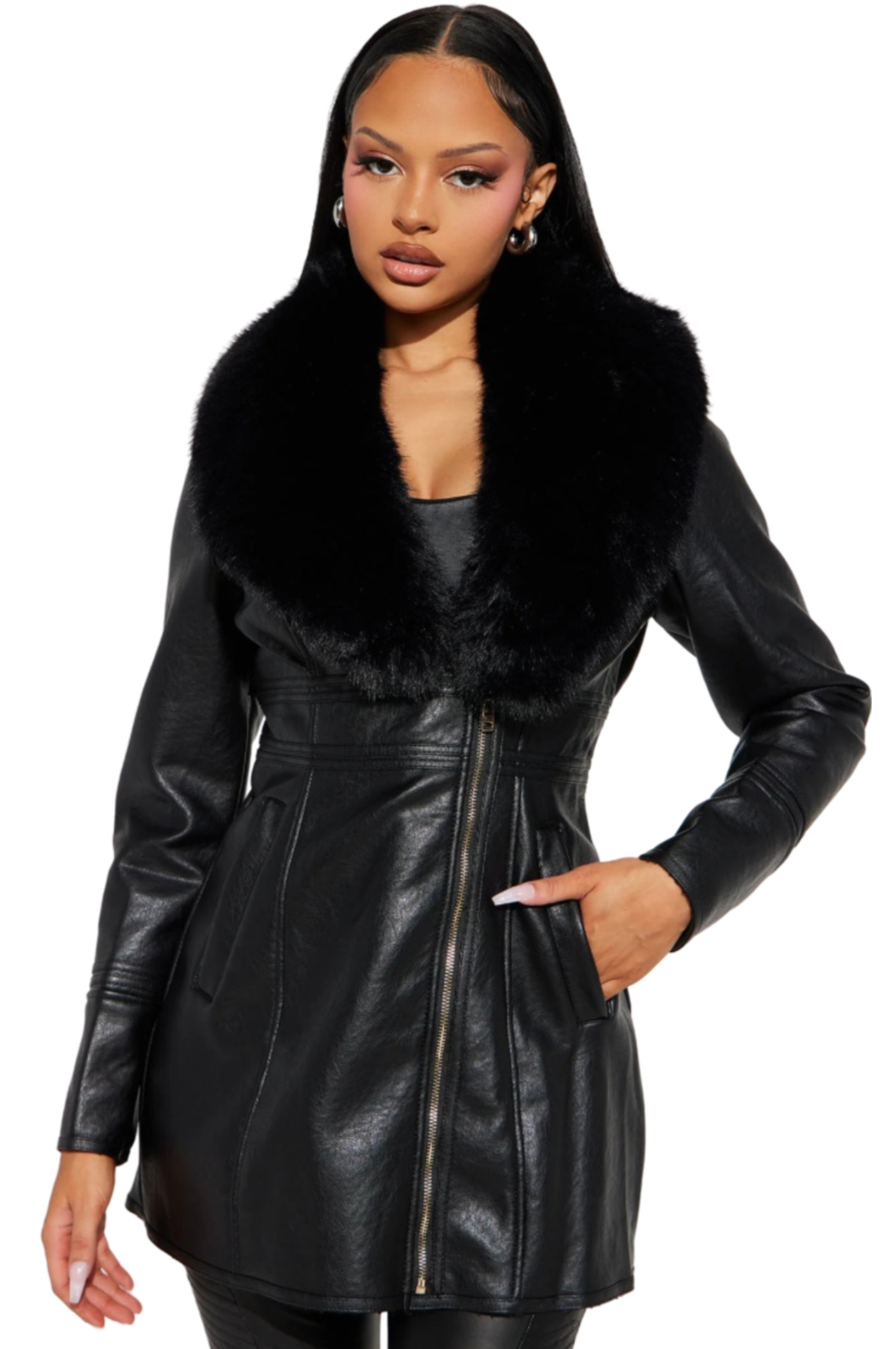 Evening Luxe Faux Leather Coat