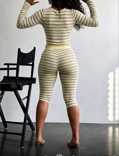 Daily Wear Women's Striped Long Sleeve Top & Leggings Matching Set