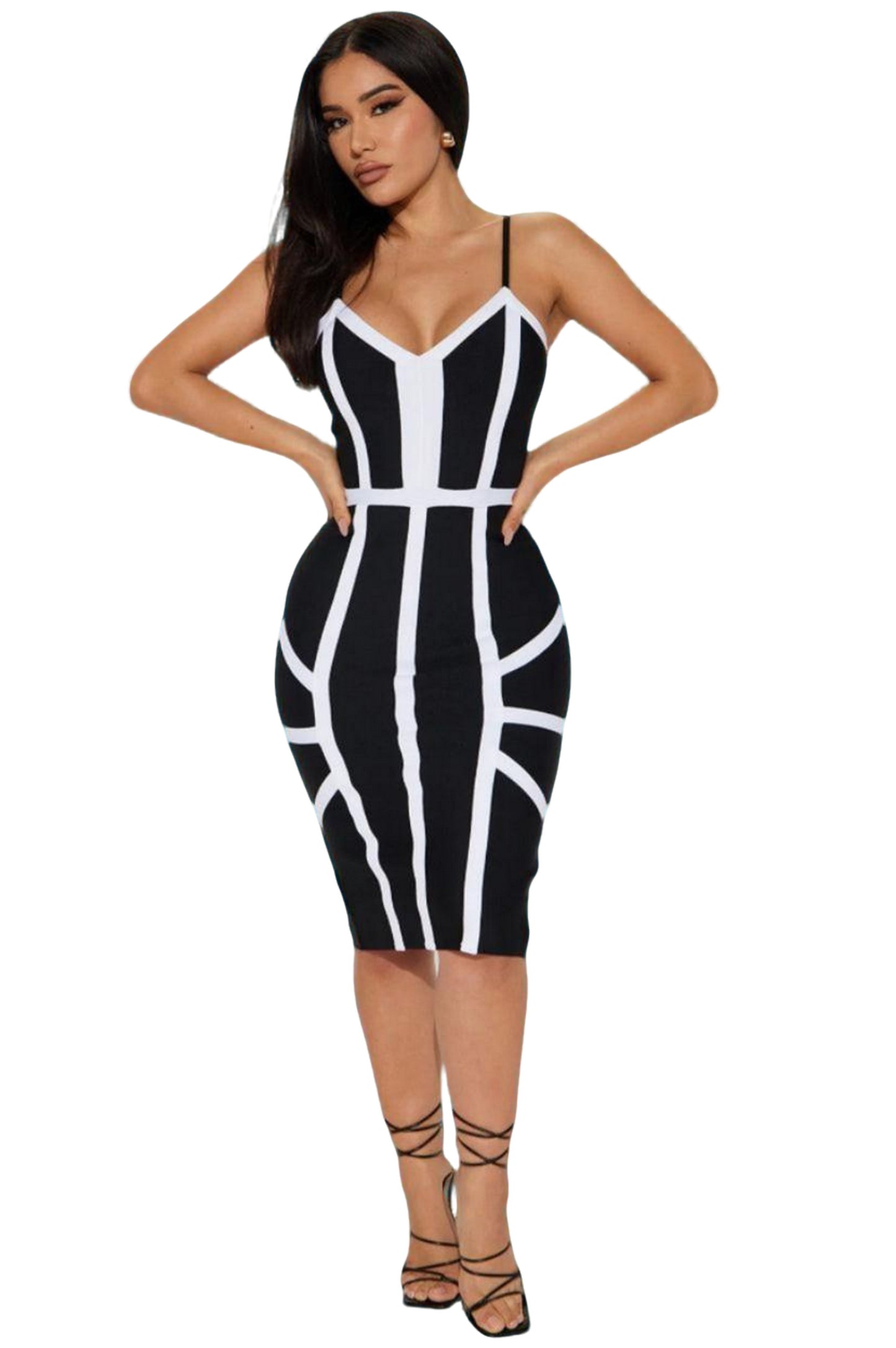 Bandage Midi Dress - Black/White